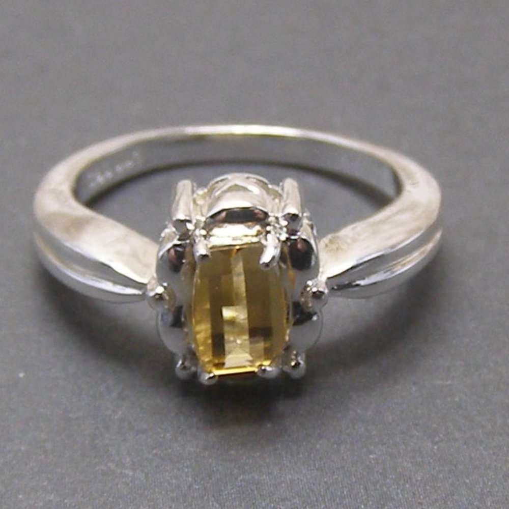 Sterling SIlver Barrel Cut Citrine Gemstone Ring 5.75 November Birthstone